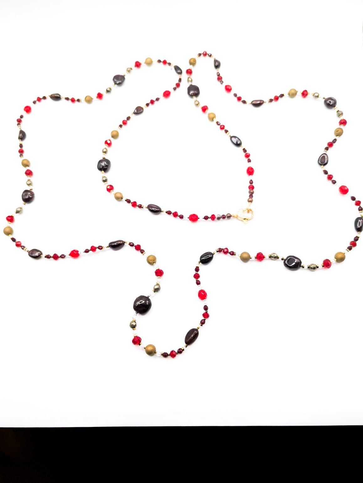 HAUTE : COSMOS Collection - Garnet, Pyrite, Hematite, Electroplated Quartz, Glass Necklace / H47