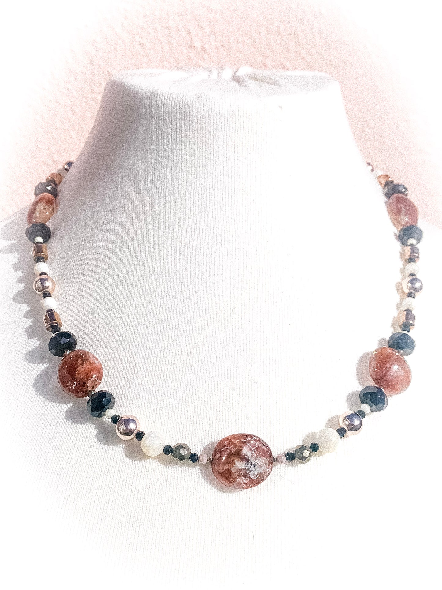 HAUTE - Onyx, Sunstone, Pyrite, Hematite, CZ, Mother of Pearl Necklace /H20