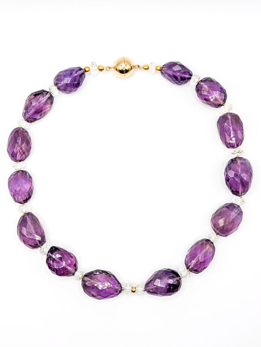 HAUTE : Amethyst, Rock Crystal, Hematite, Solid Gold Necklace / H36