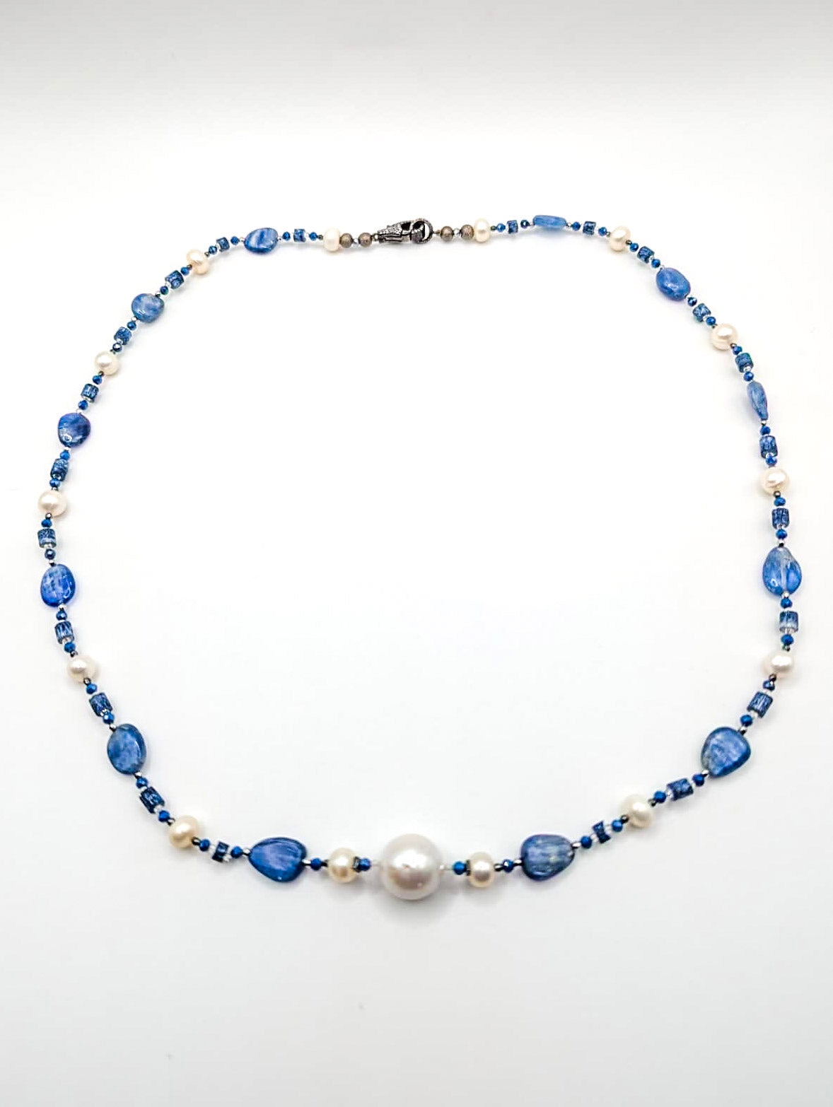 HAUTE : Art Deco - Kyanite, Pearl, Hematite, CZ & Coral Necklace - Medium / H30AD