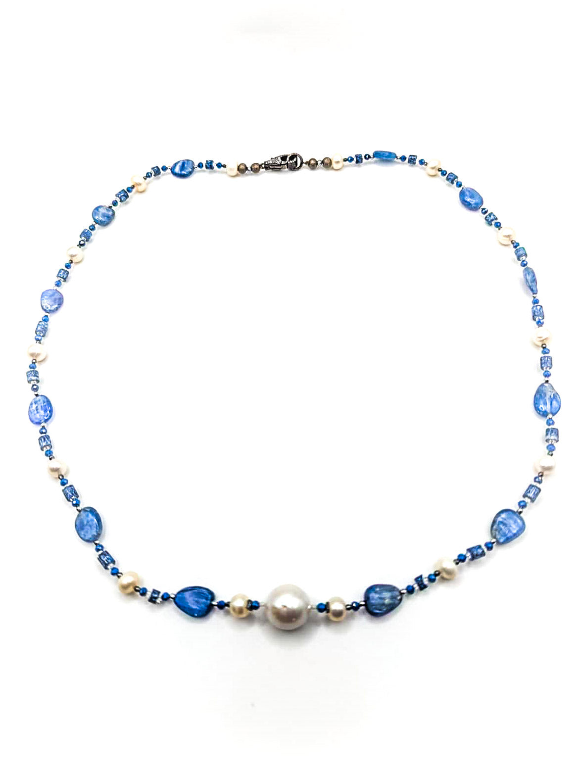 HAUTE : Art Deco - Kyanite, Pearl, Hematite, CZ & Coral Necklace - Medium / H30AD
